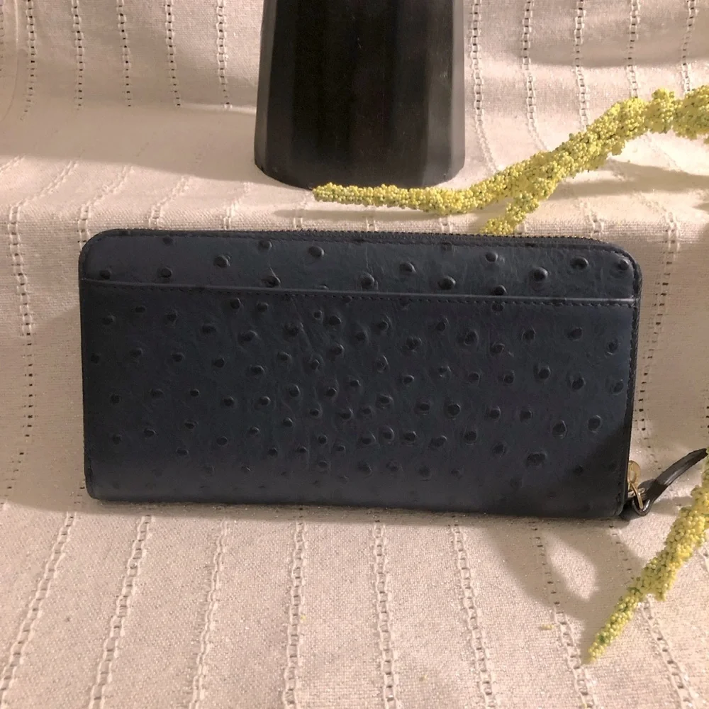 Kate spade blue ostrich leather long wallet. - Picture 2 of 5